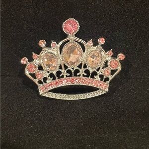 Sparkling Pink and Silver Crown Brooch